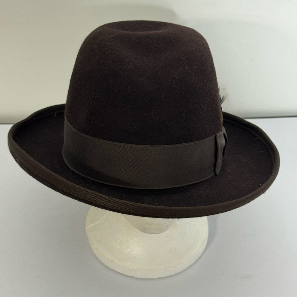 Star Godfather Western Rolled-Up Felt Fedora Hat with Bow & Feather